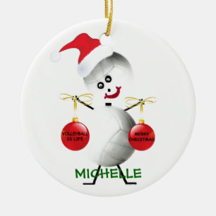 Ornement Rond En Céramique Joueur de Noël de volley-ball