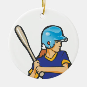 Ornement Rond En Céramique joueuse de softball de baseball fille graphique