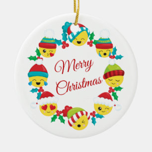 Ornement Rond En Céramique Joyeuse couronne Emoji Noël