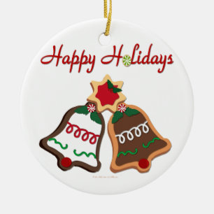 Ornement Rond En Céramique Joyeuses fêtes Noël Cookie Bells