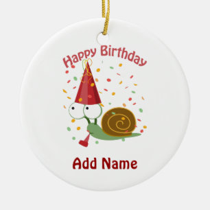 Ornement Rond En Céramique Joyeux anniversaire ! Escargot Confetti