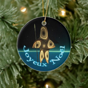 Ornement Rond En Céramique Joyeux Noё l - Chasseur inuit fragile
