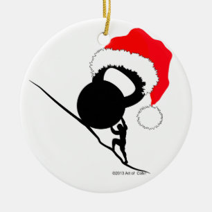 Ornement Rond En Céramique Joyeux Noël de Sisyphus Kettlebell