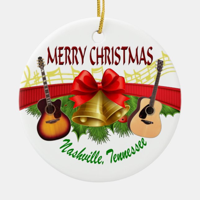 Ornement Rond En Céramique Joyeux Noël Nashville Round Orament (Devant)