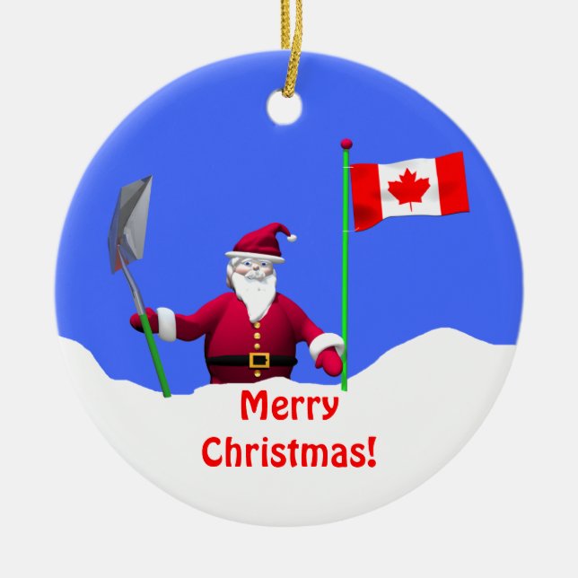 Ornement Rond En Céramique Joyeux Noël Père Noël au Canada (Devant)