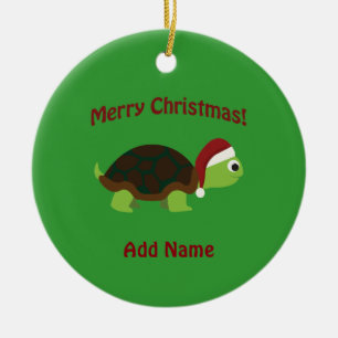 Ornement Rond En Céramique Joyeux Noël ! Père Noël Turtle