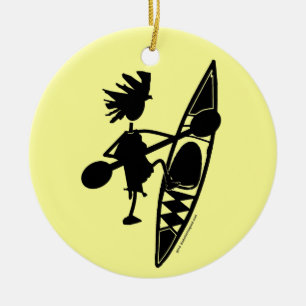 Ornement Rond En Céramique Kayak Canoe Joyeux Silhouette