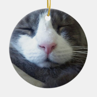 Ornement Rond En Céramique Kitty avec le sommeil rose de nez
