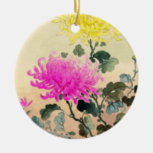 Ornement Rond En Céramique Koitsu Tsuchiya Chrysanthème fleurs japonaises art