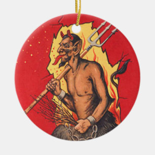 Ornement Rond En Céramique Krampus Démon Diable Fourche Tringle