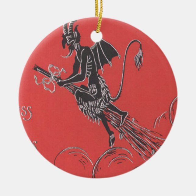 Ornement Rond En Céramique Krampus Volant Sur La Chambre (Devant)
