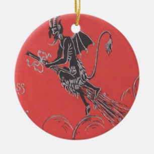 Ornement Rond En Céramique Krampus volant sur un balai