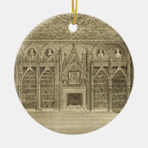 Ornement Rond En Céramique La bibliothèque, gravée par Godfrey, de