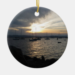 Ornement Rond En Céramique Lac Champlain au coucher du soleil