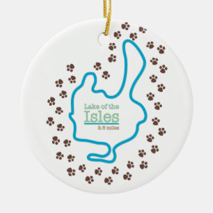 Ornement Rond En Céramique Lac des Îles avec Empreintes de pattes de chiens