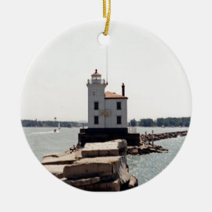 Ornement Rond En Céramique Lac Erie Lighthouse