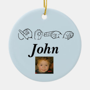 Ornement Rond En Céramique Langue des signes américaine Fingerspelled John