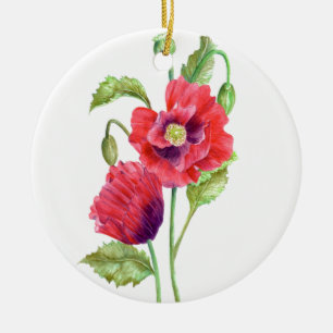 Ornement Rond En Céramique L'art floral des Papes rouges de l'Aquarelle