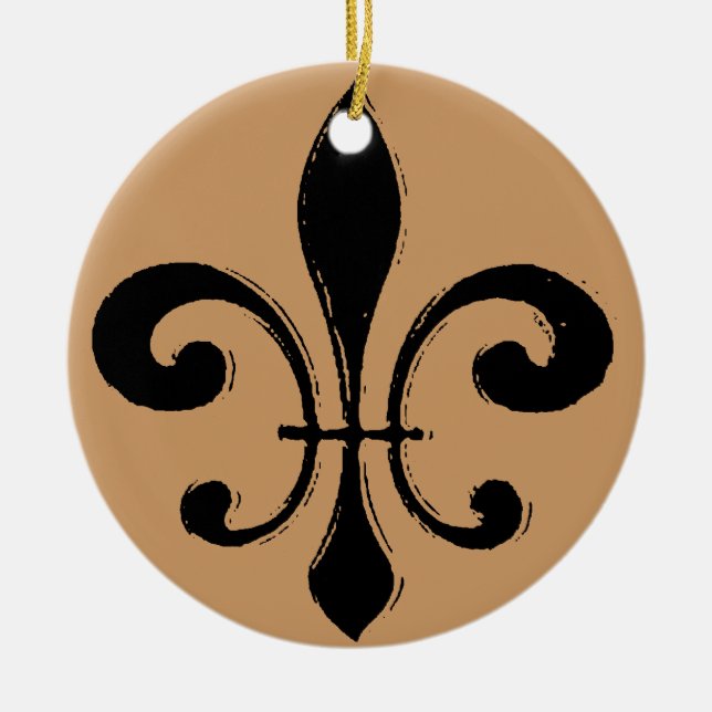Ornement Rond En Céramique Lave-linge noir Fleur De Lis (Devant)