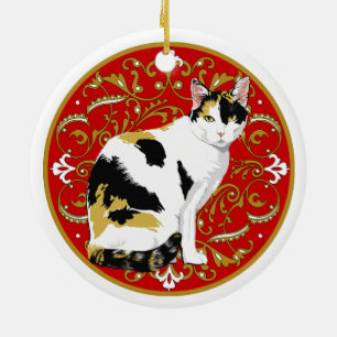 Ornement Rond En Céramique Le baroque de chat de calicot