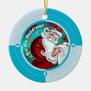 Ornement Rond En Céramique Le bleu d'hiver Ho Ho les tiennent