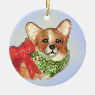 Ornement Rond En Céramique Le corgi avec tresse l'ornement
