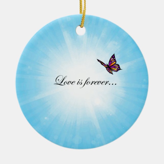 Ornement Rond En Céramique Le papillon "AMOUR est Forever " (Devant)