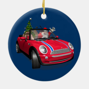 Ornement Rond En Céramique Le Père Noël Conduit Une Mini