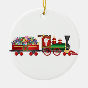Ornement Rond En Céramique Le père noël sonnant Bell sur l'ornement de train
