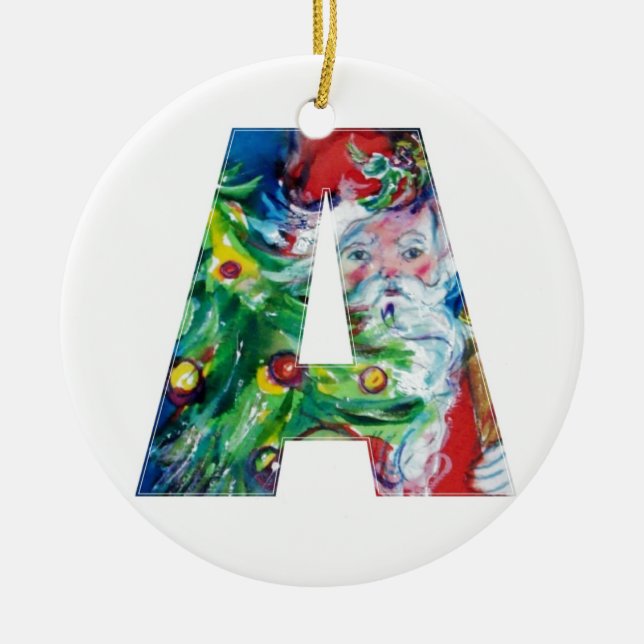 ORNEMENT ROND EN CÉRAMIQUE LETTRE DE NOËL / PÈRE NOËL AVEC ARBRE DE NOËL (Devant)
