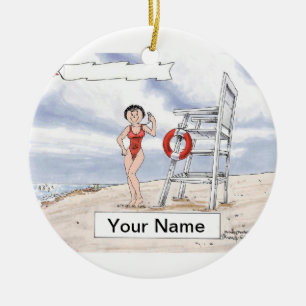 Ornement Rond En Céramique Lifeguard - Female