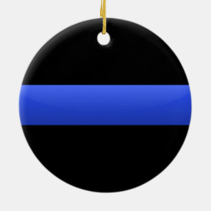 Ornement Rond En Céramique Ligne bleue mince