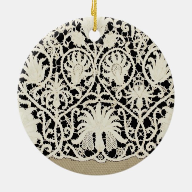Ornement Rond En Céramique Linge de dentelle mariage blanc classique jolie (Dos)