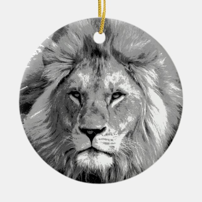 Ornement Rond En Céramique Lion noir blanc (Devant)
