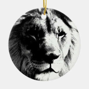 Ornement Rond En Céramique Lion noir et blanc