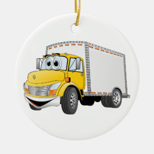 Ornement Rond En Céramique Livraison Camion Blanc Jaune Boîte Carton