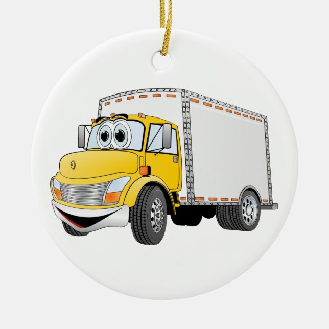 Ornement Rond En Céramique Livraison Camion Blanc Jaune Boîte Carton (Devant)