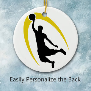 Ornement Rond En Céramique Logo Black Gold Basketball Personnalisé