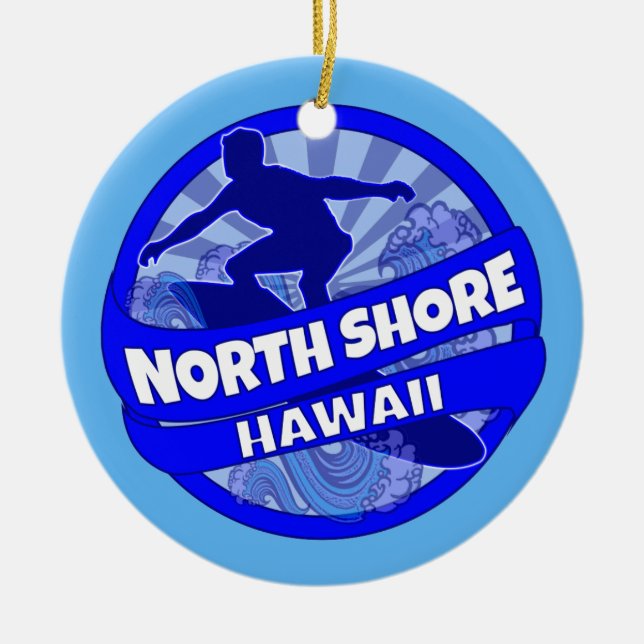 Ornement Rond En Céramique Logo du surfeur bleu de North Shore Hawaii (Devant)