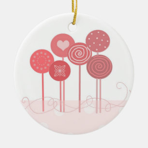 Ornement Rond En Céramique Lollipopes roses