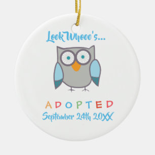 Ornement Rond En Céramique Look Whooo's Adopted Owl Custom