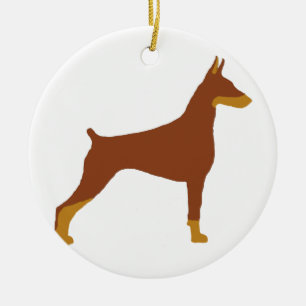 Ornement Rond En Céramique LS Doberman Pinscher en silo rouge et rouille