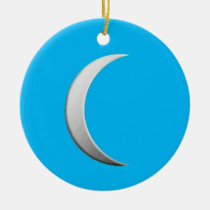 Ornement Rond En Céramique Lune croissant d'argent - arrière - plan turquoise