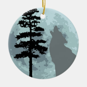 Ornement Rond En Céramique Lune de loup gris