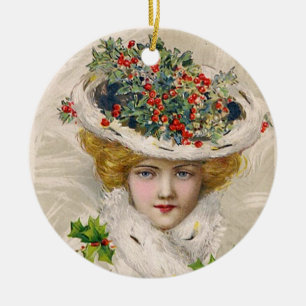 Ornement Rond En Céramique Madame avec du charme de Noël