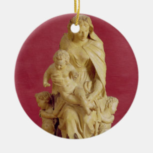 Ornement Rond En Céramique Madonna et enfant (papier-pierre)