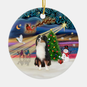 Ornement Rond En Céramique Magie de Noël - Berger australien (tri)