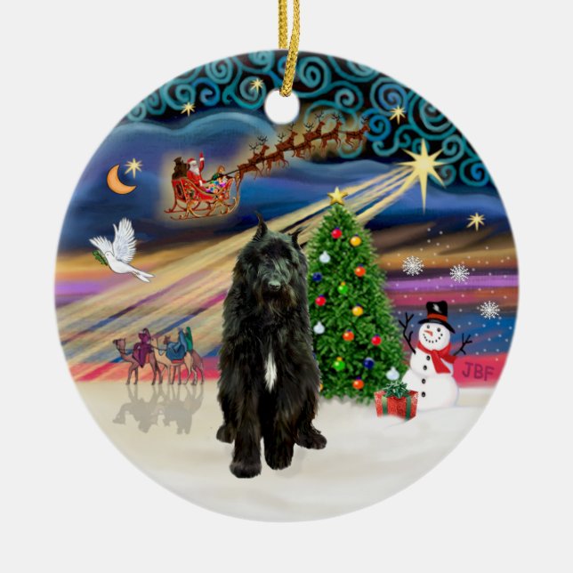 Ornement Rond En Céramique Magie de Noël - Bouvier (noir) (Devant)