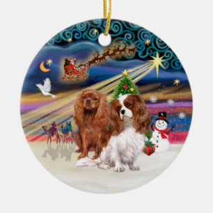 Ornement Rond En Céramique Magie de Noël - Cavaliers (deux-Ruby-Blenheim)