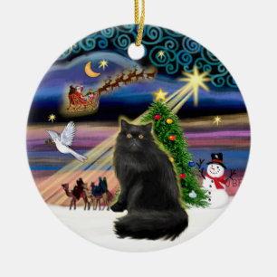 Ornement Rond En Céramique Magie de Noël - Chat persan noir
